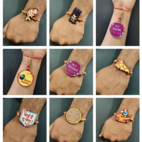 Durable Thread Fancy Rakhi - Colorful Pattern, Lightweight Build, Handmade, Fireproof, Moisture Proof, Non Toxic, UV Resistant Wrist Tie