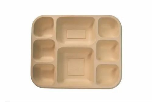 8 Cp Bagasse Food Tray - Customized Size, Brown | Disposable, Eco-Friendly, Lightweight