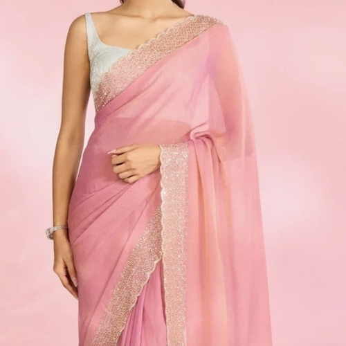 Plain Saree - Color: Light Pink