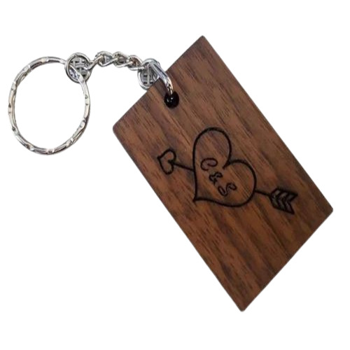 Brown Wooden Rectangle Keychain - Wood, Brown, Natural Finish | Good Quality, Rust Proof, Modern Arts Style