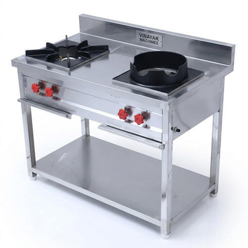 Commercial Stainless Steel Double Indian And Wok Burner Gas Bhatti - Color: Silver