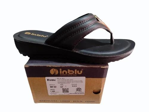 Inblu Mf32 Black Ladies PU Slipper - PU Upper Various Sizes Black | Comfortable Lightweight Printed Design Slip-On Style
