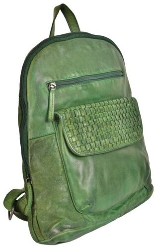 Green Leather Backpack Bags - Pure Leather, 42x33x14 cm, Multi-Color, Zipper Closure | Durable, Polished Finish, Water Resistant, Unisex Shoulder Bag