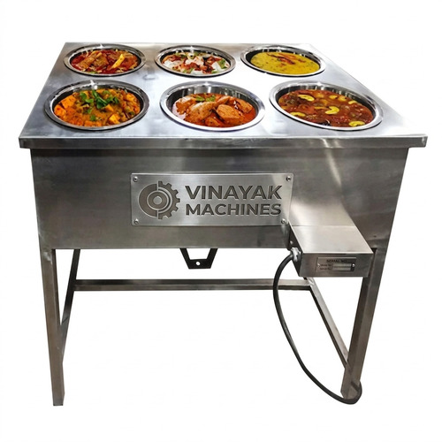 Heavy Duty 6 Pot Electric Bain Marie For Buffet Purpose 3Kw Ss Body Single Phase - Color: Silver