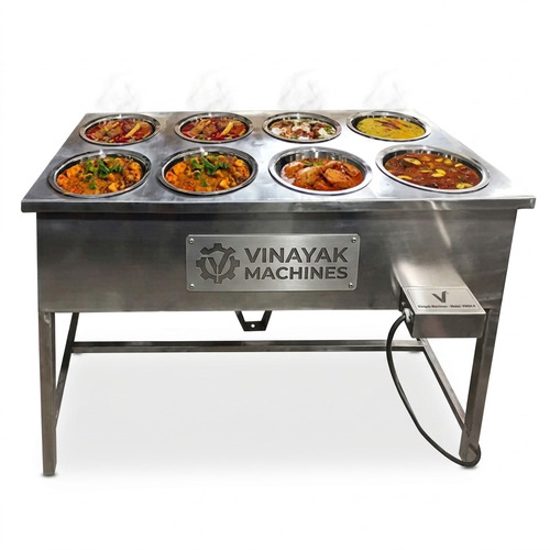 Heavy Duty 8 Pot Electric Bain Marie For Buffet Purpose 1.5Kw Ss Body Single Phase - Color: Silver
