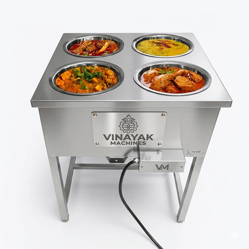 Heavy Duty Stainless Steel 4 Pot Electric Bain Marie 5 Kw Ss Body - Color: Silver