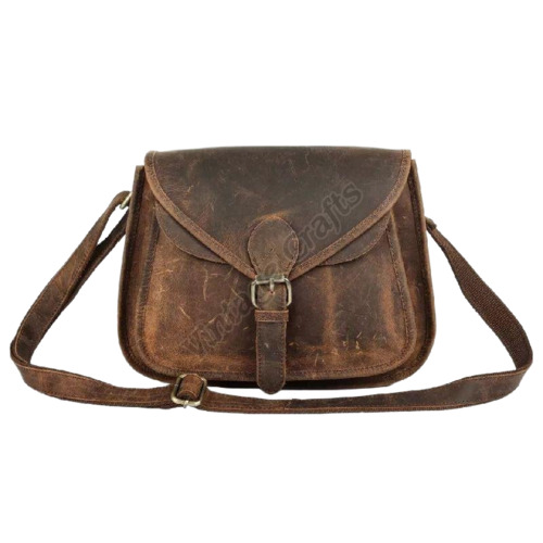 Ladies Leather Crossbody Bag - Genuine Leather, Standard Size, Brown | Overflap Buckle Closure, Polished Finish, Durable Comfortable Shoulder Handles