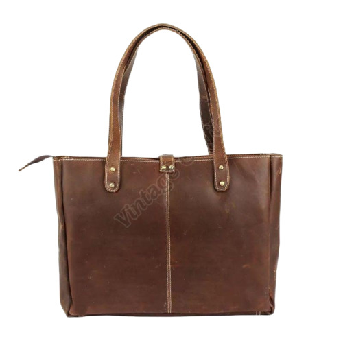 Ladies Leather Office Bag - Genuine Leather, Standard Size, Brown, Polished Finish | Zipper Closure, Shoulder Handles, Water Resistant, Durable and Comfortable