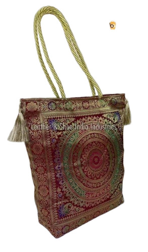 Printed Silk Banarasi Tote Bag