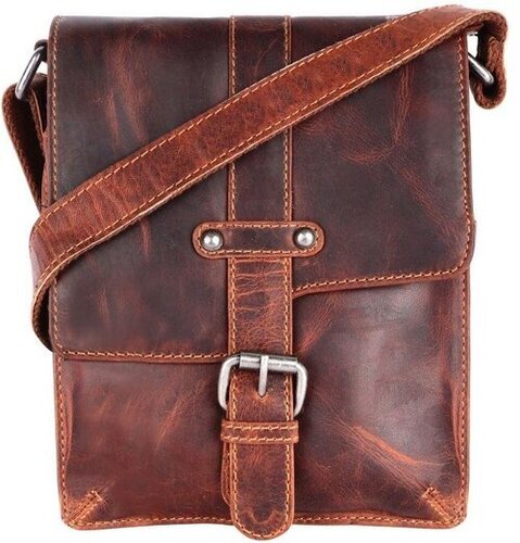 Pure Leather Shoulder Bags - Leather, 23x18.5 cm, Brown | Overflap Buckle Closure, Polished Surface, Water Resistant