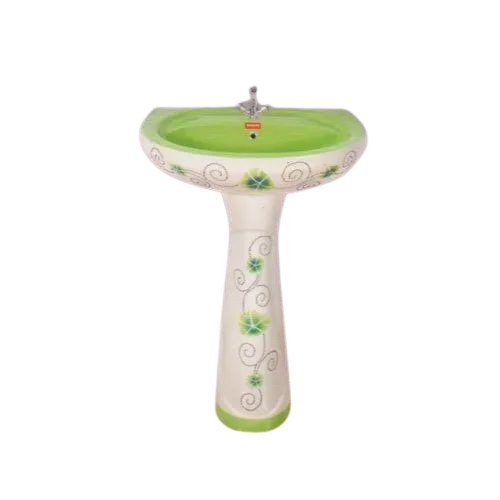 White And Green Color Pedestal Wash Basin