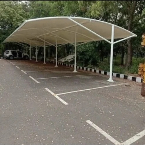 White Tensile Car Parking Structure - Waterproof Fabric, Lightweight Frame, White | Durable, Corrosion Resistant, Heat Reduction, Easy Installation
