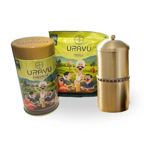 Uravu Premium Filter Coffee Powder With Brass Filter Coffee Maker - Processing Type: Blended