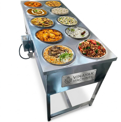 Vinayak Machines Heavy Duty 10 Pot Electric Bain Marie For Buffet Purpose 3kW, SS Body with Temperature Controller