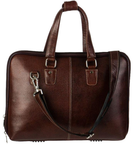Unisex Brown Leather Bag - Pure Leather, Brown, Zipper Closure | Durable, Soft Texture, Polished Finish