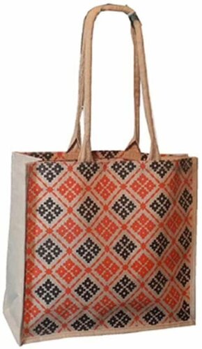 Jute Tote Bags - Durable Printed Square Pattern, Multi Color, Customized Size, Eco Friendly Flexiloop Handle
