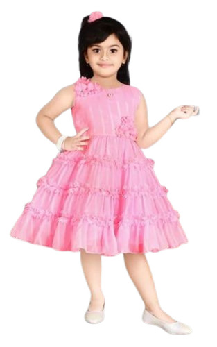 Girls Chiffon Pink Party Wear Frock