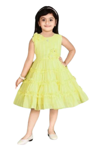 Girls Chiffon Yellow Party Wear Frock
