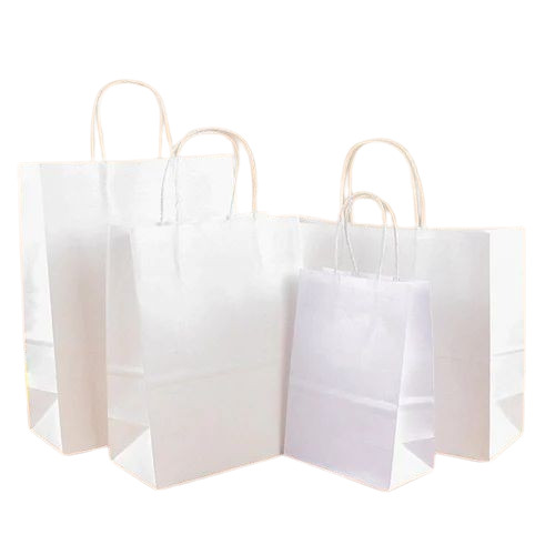 Plain White Paper Shopping Bags - Kraft Paper 8x10 Inch, White, Matte Finish | Biodegradable, Moisture Proof, Recyclable, Hand Length Handles