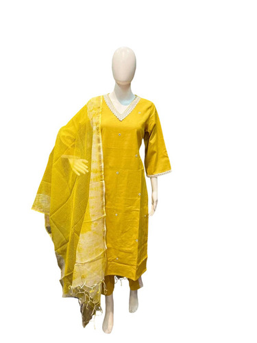 Yellow Women Cotton Suit - Soft Yellow Cotton, Full Sleeves | Comfortable, No Fade, Breathable, Ready Stitched