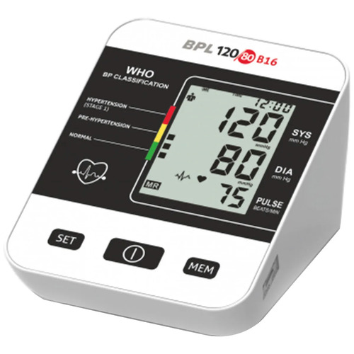 Long Lasting Digital Blood Pressure Machine - Plastic, Standard Size, White & Black | Accurate, Portable, Battery Powered