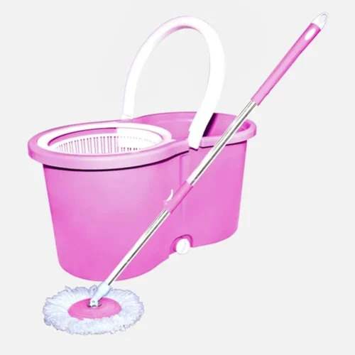 Pink Plastic Bucket Spin Mop