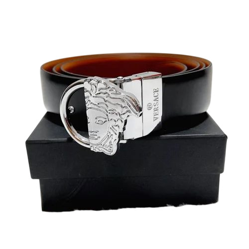 Versace Black Belt - Pure Leather, Steel Buckle, Black | Polished Finish, Durable, Comfortable, Casual Style