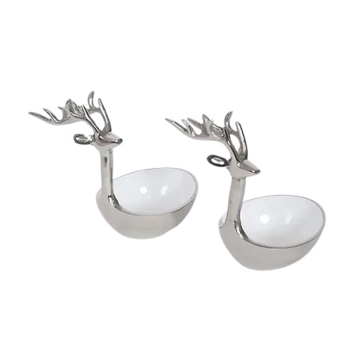 Dry Fruit Serving Metal Bowl - Metal, 6 Inch, White and Silver | Polished Finish, Standard Design