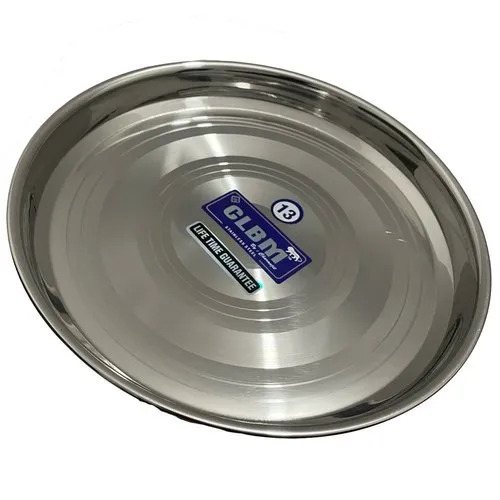 Stainless Steel Khumcha Round Thali - Stainless Steel, Silver, Round | Durable, Polished Surface, Plain Design