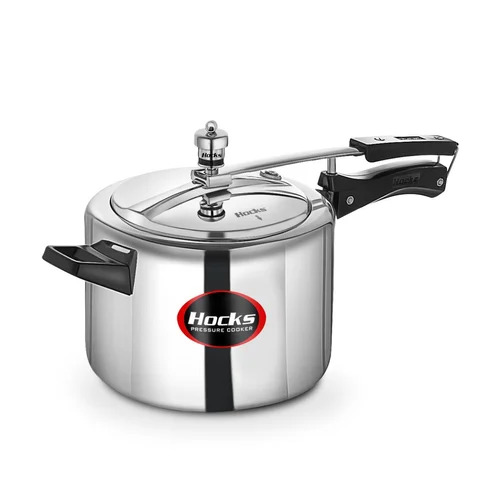 Hocks Straight Wall 3 Ltr Aluminum Pressure Cooker - Aluminum, 3 Liter, Silver | Durable, Glossy Finish, Plastic Handle, ISI Certified