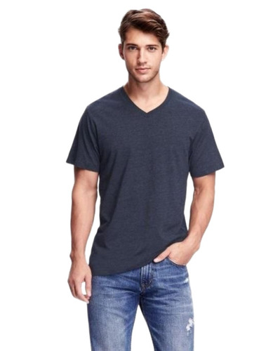 Mens Navy Blue V Neck T Shirt