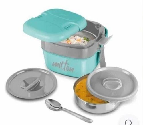 Milton Square Insulated Lunch Box - Stainless Steel, Standard Size, Gray & Blue | Long Lasting, Durable, Insulated