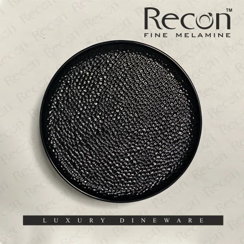 11 Inch Hammered Semi-Melamine Plate - Black, Round, Break Resistant, Polished Finish