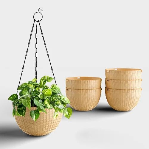 Round Beige Hanging Planter