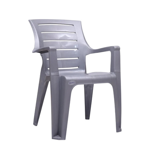 Seema 3050 Parallel Line Glossy Plastic Chair - Plastic, 90x44x52 cm, Gray | Durable, Water Resistant, With Armrest