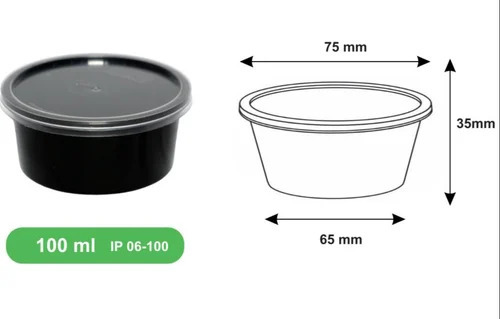 100ml Disposable PP Food Packaging Round Container - Polypropylene, 100ml, Black | Eco-Friendly, Water Resistant, Plastic
