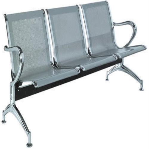 Stainless Steel 3 Seater Waiting Chair - Stainless Steel, Standard, Silver | Durable, Comfortable, Modern Office Use