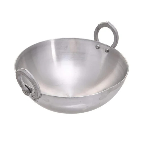 Aluminum Kadai With Handle - Aluminum Alloy, 2 L, Silver | Round Shape, Aluminium Handle, Lightweight 1 Kg