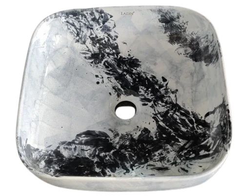 White Square Printed Ceramic Table Top Wash Basin