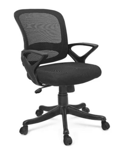16.5inches Office Chairs - Microfiber, PVC Plastic Frame, Black, Height Adjustable, Fixed Arms | Modern Office Chair, Rust Proof
