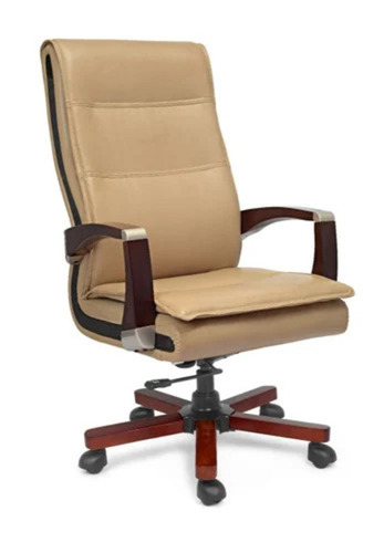 19.5inches Leather Office Chairs - Leather Seat High Back Light Brown Height Adjustable Fixed Arm 1 Year Warranty