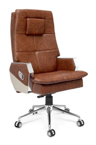 20inches Leather Office Chairs - Stainless Steel Frame, Brown, High Back, Height Adjustable | Fixed Arms, Rust Proof, Modern Office Chair