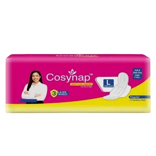 240mm Cosynap Sanitary Pad - Cotton, Large 240mm, White | Breathable Back, Quick Absorb, Rash Free, Biodegradable