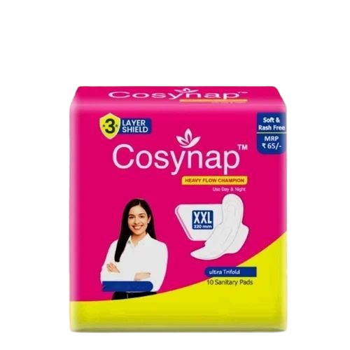 320mm Cosynap Sanitary Pad - Cotton XXL, White, Breathable Back | Quick Absorb, Rash Free, Leak Guard, Biodegradable