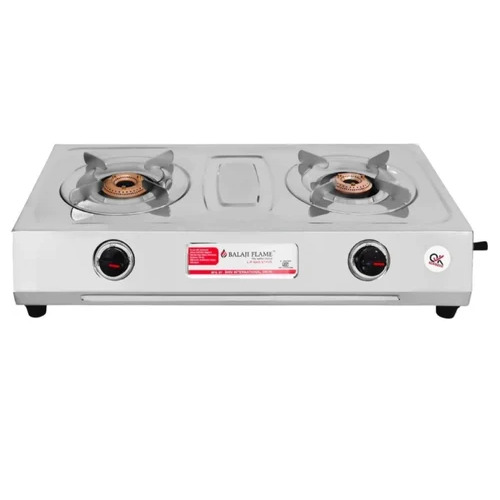 Balajiflame 2 Burner Gas Stove - Stainless Steel, Cast Iron Burners, LPG, Manual Ignition | Sleek, Space-Saving, Easy to Clean
