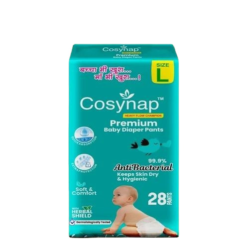 Cosynap Large 28 Baby Diaper Pants - Cotton, L, White | Leak Guard, Anti-Bacterial, 12-Hour Absorption
