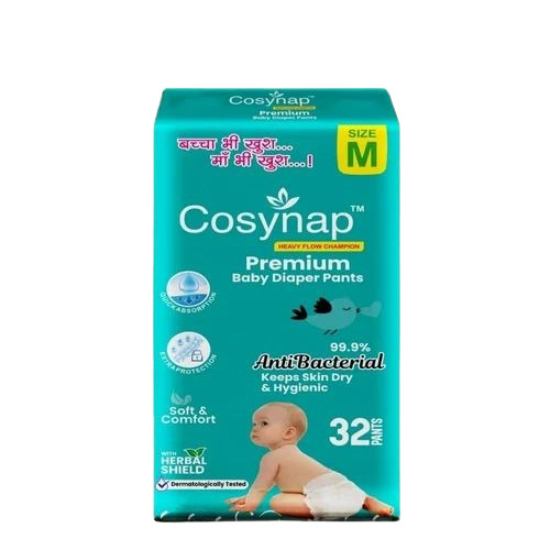 Cosynap Medium 32 Baby Diaper Pants - Cotton, Size M, White | Leak Guard, Anti-Bacterial, 12 Hours Absorption