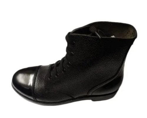 Mens Leather Black Drill Boots - Genuine Leather, PU Lining, Black | Durable Build, Comfortable Fit, Slip Resistant, Ankle Support, Outdoor Ready