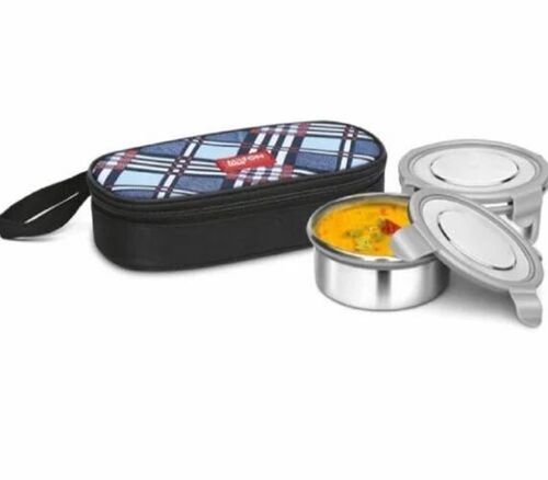 Two Compartment Insulated Steel Lunch Box - Stainless Steel, Standard Size, Gray | Microwave Safe, Durable, Handwash