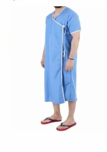 Hospital Patient Gown - Cotton, All Size, Blue | Comfortable, Skin Friendly, Unisex